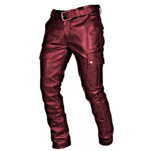 Jeans Uomo Steampunk Gotico Retrò Pantaloni Moto Pantaloni Vera Pelle - - Foto 12 di 15