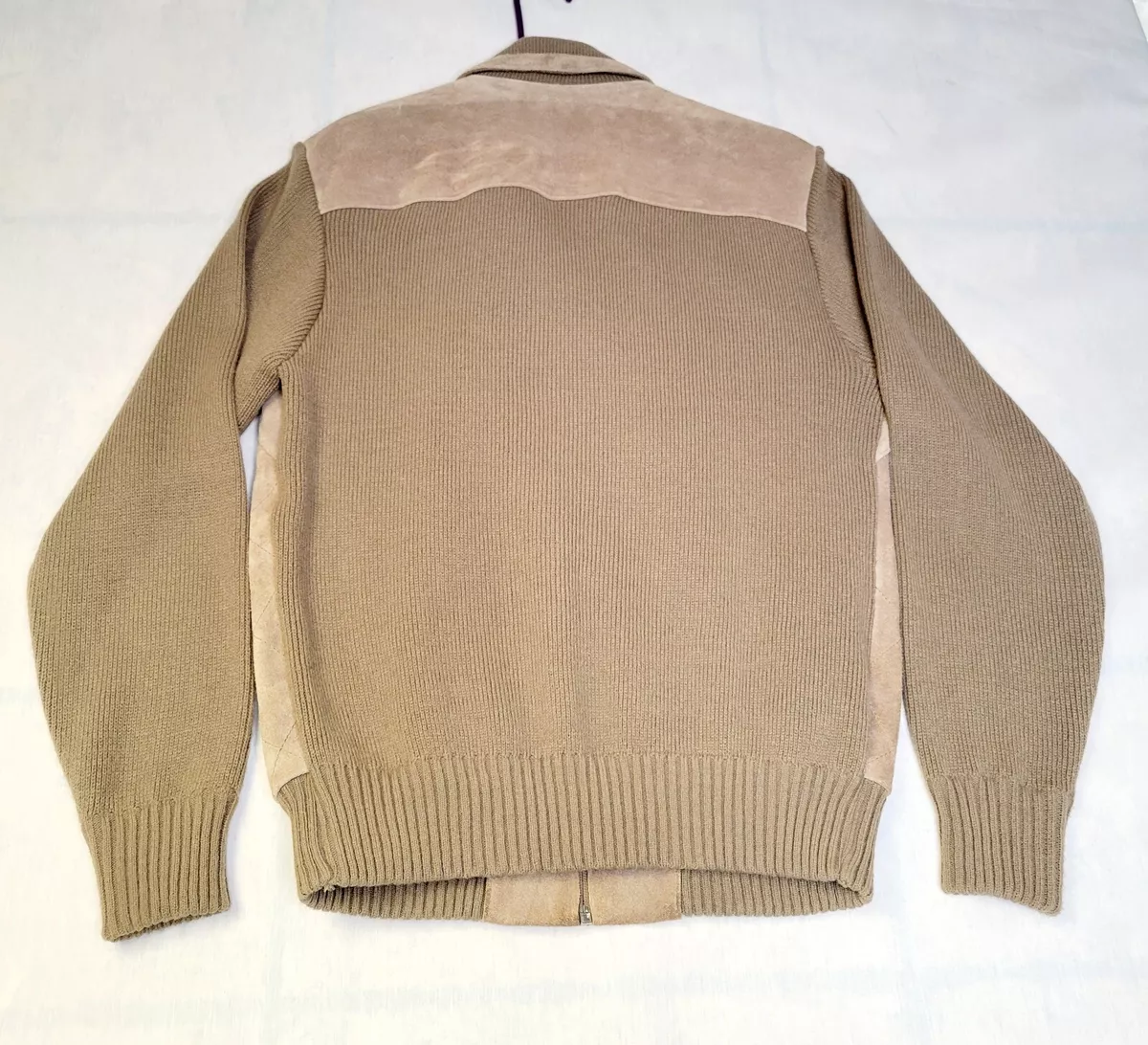 Gino Paoli Leather Front Sweater Women Size L Jacket Sweater Tan
