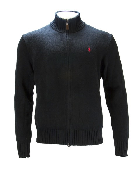 Polo Ralph Lauren Men's Black Cotton Rib Knit Full Zip Sweater Size XL $148 | eBay