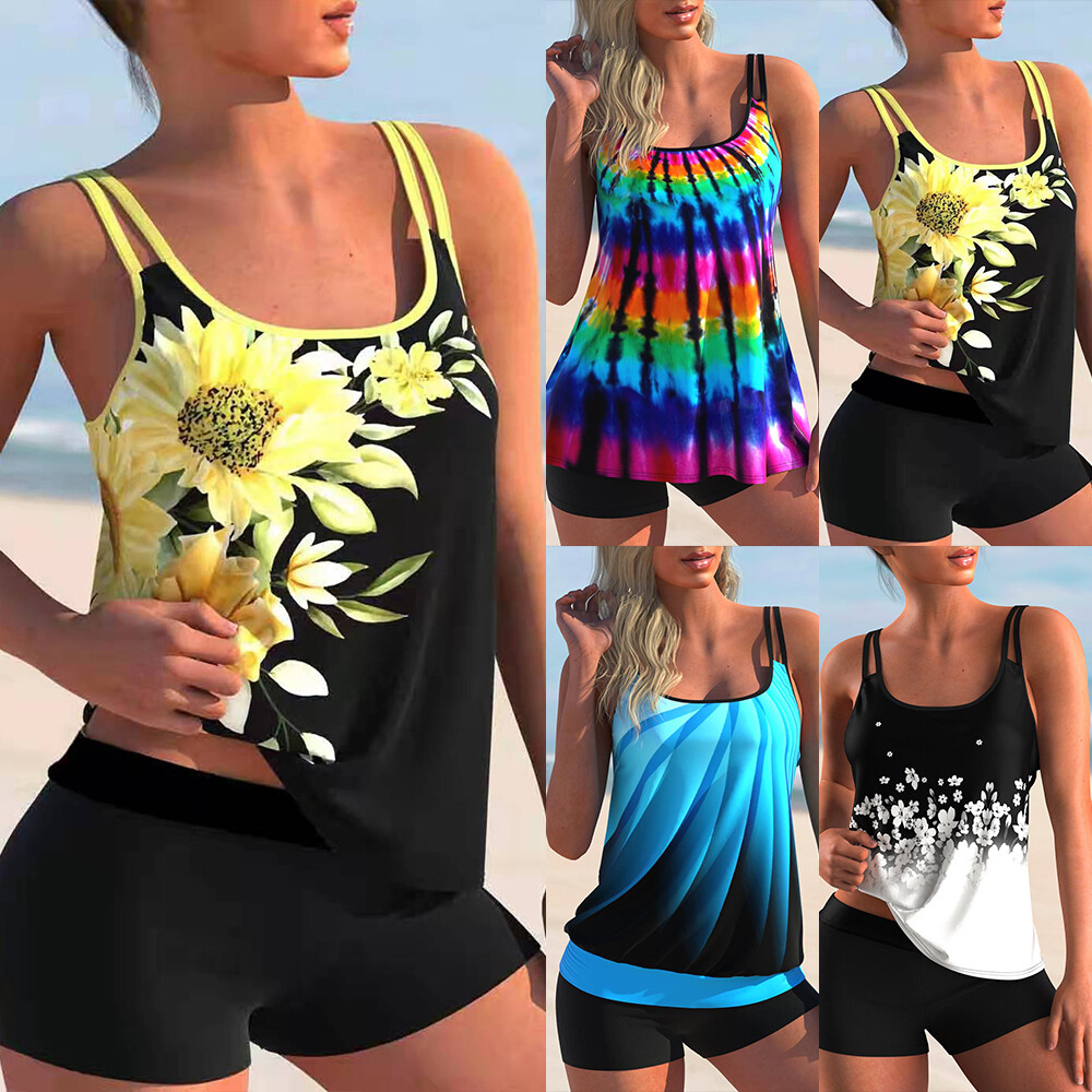 Women Tankini Tops Shorts Set Padded Swimsuit Bathing Ladies Beach Swimwear  Size | eBay