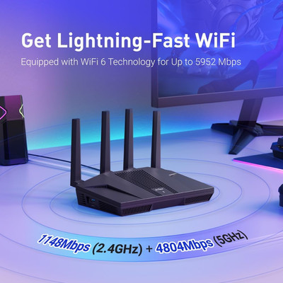 GL-MT6000(Flint 2) WiFi 6 Router with Wide Coverage, High-Speed Gaming Router...