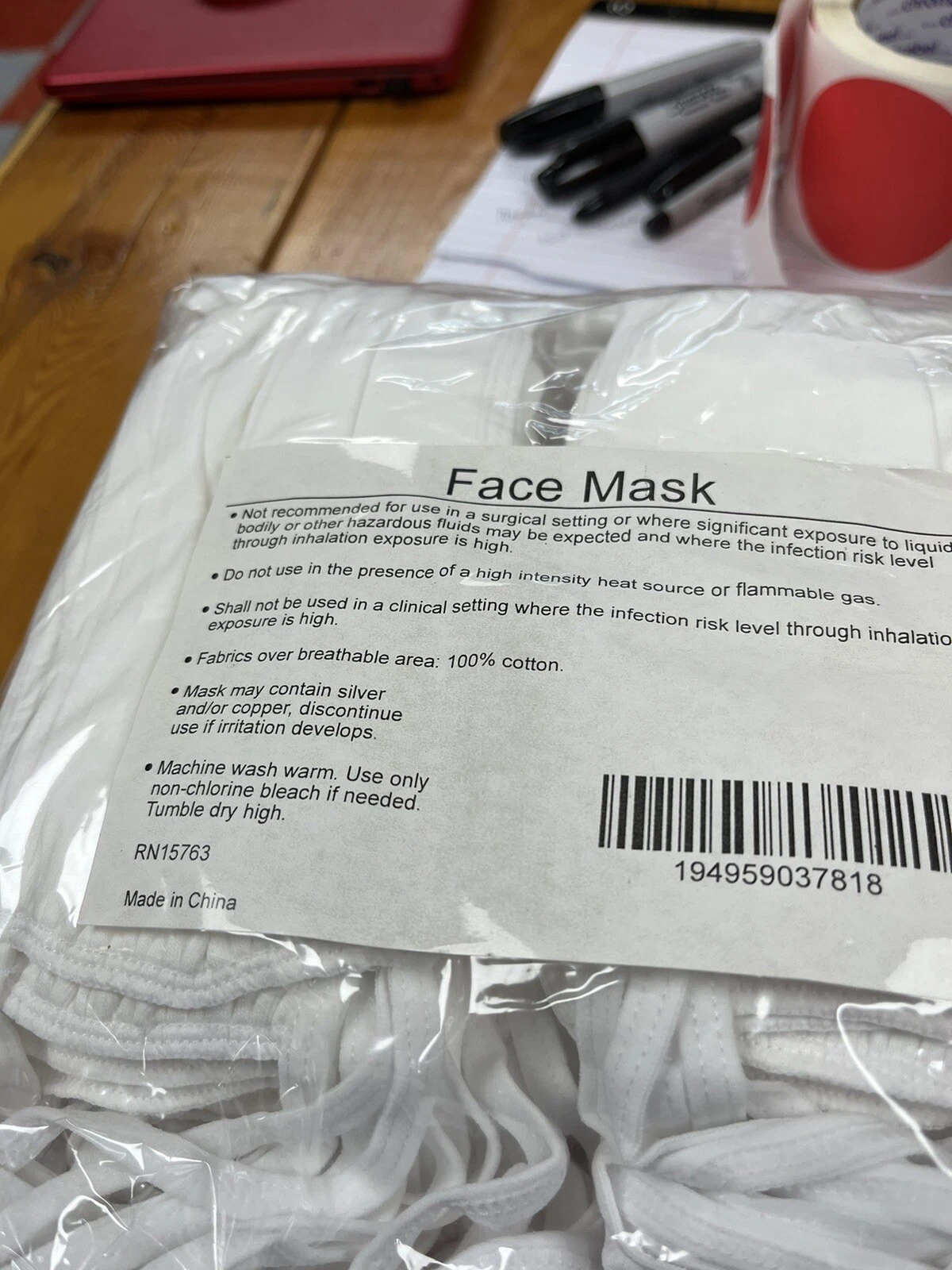 6 Bags Of 50 Hanes Reusable Cotton Cloth Face Masks White/Cream (Complete Case)