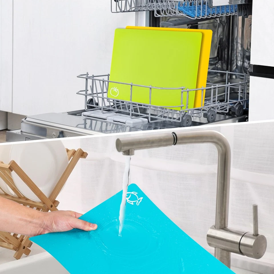 Гибкие пластиковые коврики для разделочной доски с значками продуктов питания 5 шт., резка без бисфенола А-- - Изображение 3 из 4