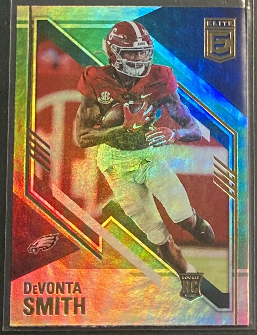 DeVonta Smith 2021 Elite Green Holo Parallel #120 Rookie RC Eagles Alabama