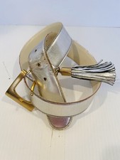 Vintage Women  s Belt Silver Lame With Tassel Gold Tone Buckle M/L