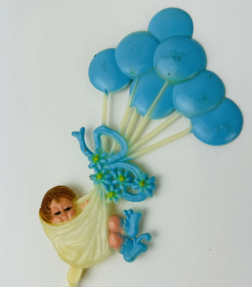 Globos azules de plástico vintage floral Pick recién nacido bebé niño MCM ducha nacimiento Foto 4 de 4