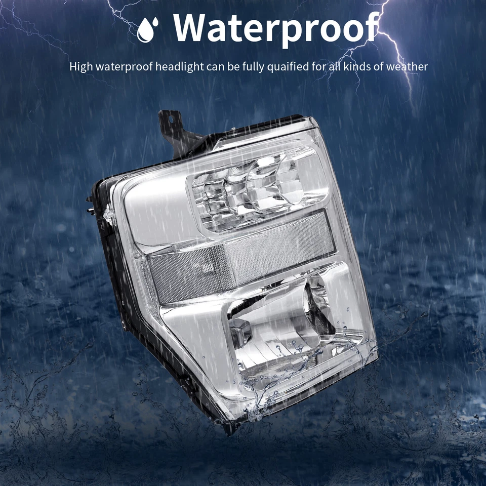 Fit 08-10 Ford F250 F350 F450 Super Duty Chrome Headlights Clear Corner Headlamp - Image 3 of 4