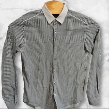 Ted Baker Shirt Mens Size 4 Blue Polka Dot Contrast Collar Button Long Sleeve