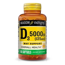Mason Natural Vitamin D3 125mcg 5000 IU. For Bones, from Fish Oil 100 Softgels