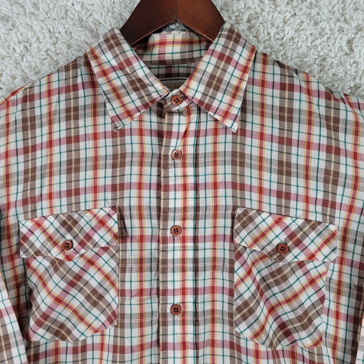 Supreme Button-Down Long Sleeve Shirt Brown Plaid Men's L