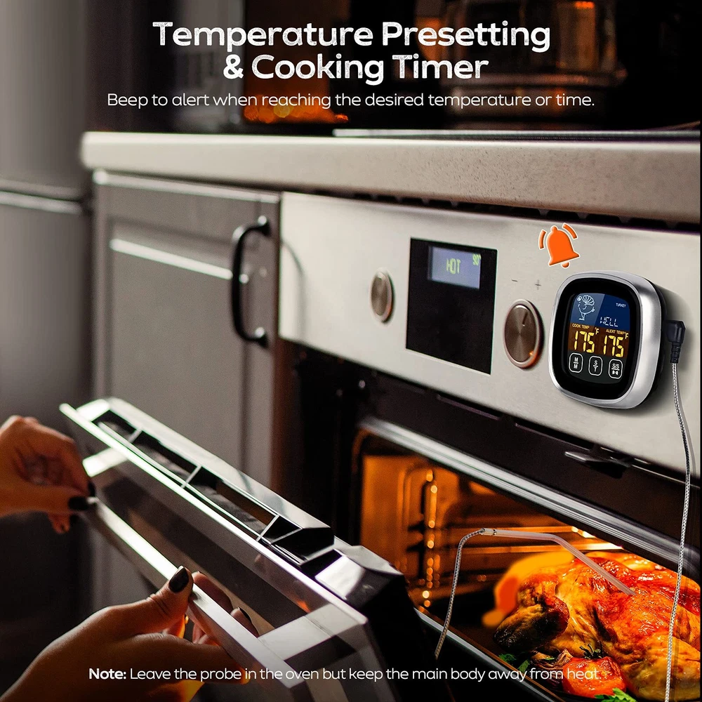 Meat Thermometer, with Long Probe, Digital Meat Thermometer with Large Touchs...