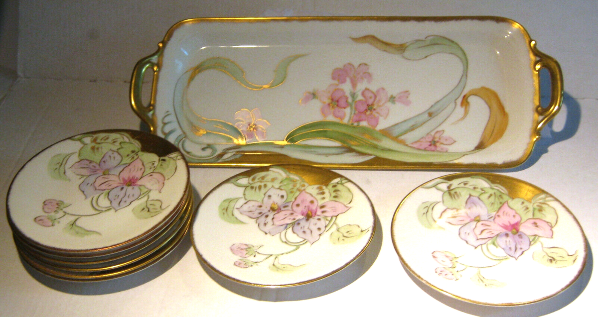 Bawo & Dotter Elite Limoges France Serving Tray & Eight Plates Art