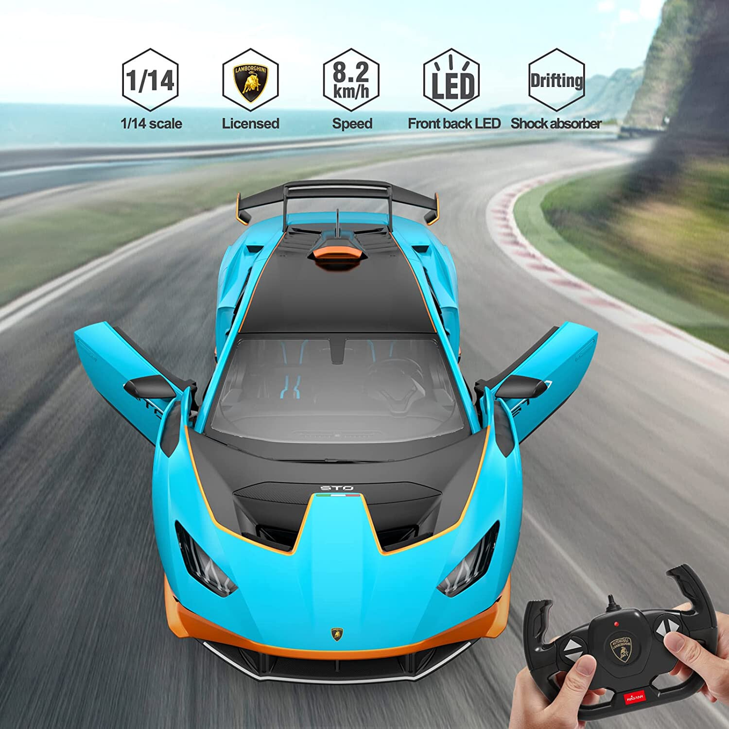 RASTAR Lamborghini Huracan STO RC Car 1:14 Remote Control Toy Car Open Door/Hood