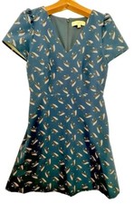 Loft Dress Sz 0 Navy Blue Feather Print Floral Modest CottageCore Classic Pocket
