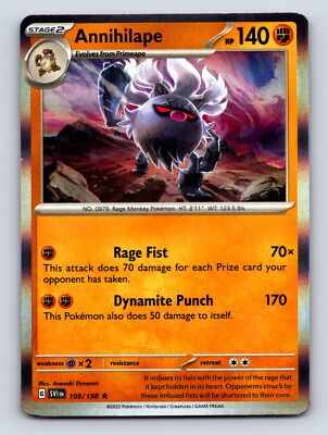 Stage 2 Annihilape HP 140 Rage Fist Dynamite Punch Rare Orange Background