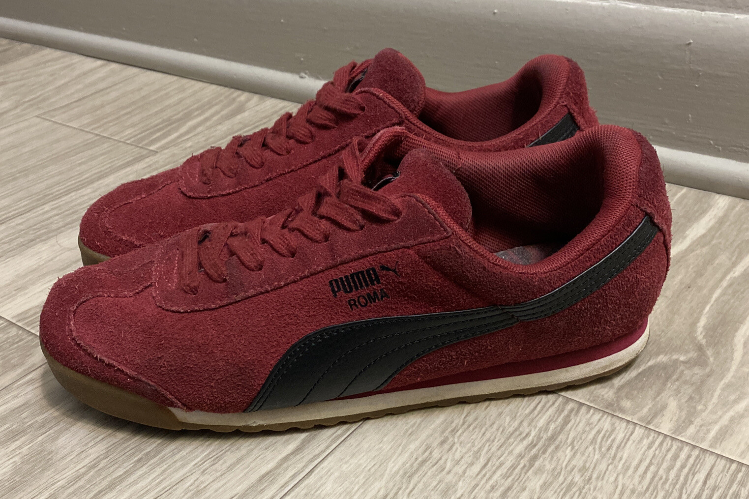 Puma Roma Red Black Suede Gum Athletic 