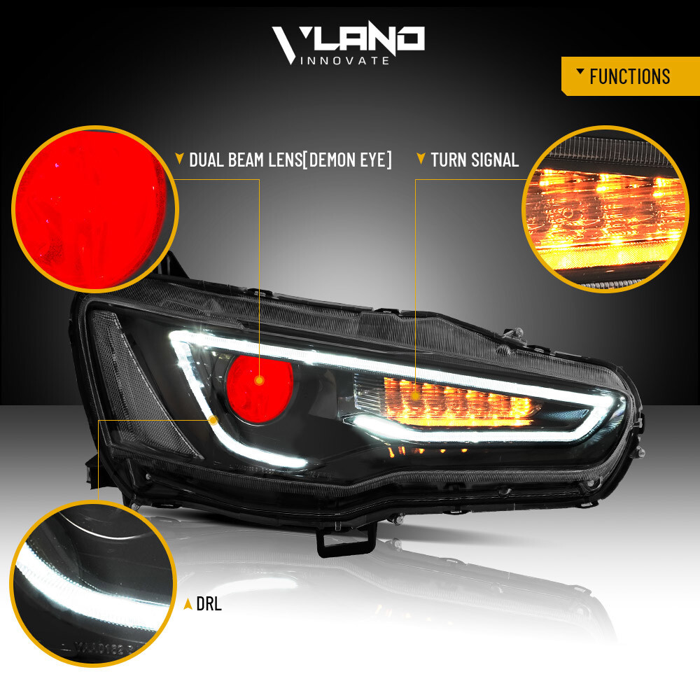 Black LED Headlight Demon Eyes For Mitsubishi Lancer / EVO x 20082020