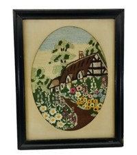 Crewel Embroidery Floral Cottage Garden Ornate Framed Granny Handmade READ!!