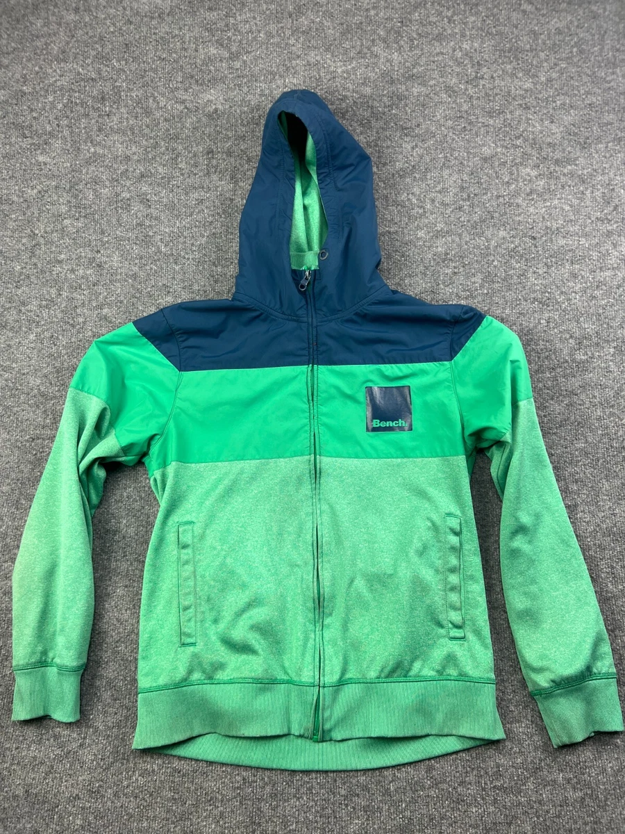 Bench Urbanwear Jacket Men s LG Green Blue Full Zip Hooded Pockets Windbreaker