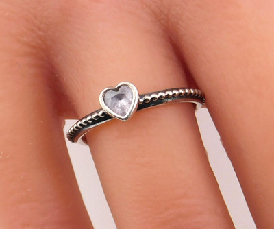 PANDORA One Love S925 Sterling Silver & Clear CZ Heart Ring
