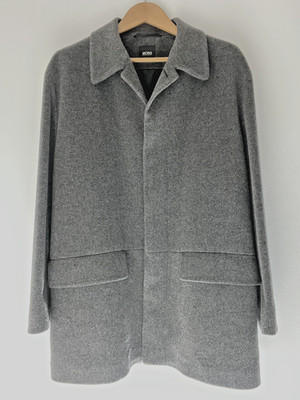 Hugo Boss Sartoriale Vintage 1996 Cashmere Wool Coat Medium Grey - oversized XL