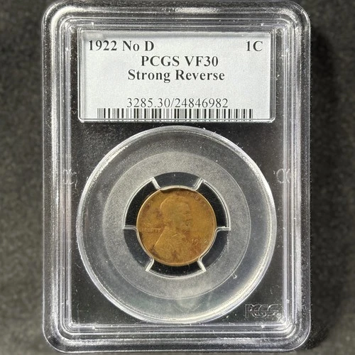 1922 No D 1c Lincoln Cent Strong Reverse Key Date Choice Very Fine PCGS VF 30