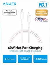 Anker 6' 60W Braided USB-C to USB-C Max Fast Charging Cable - White