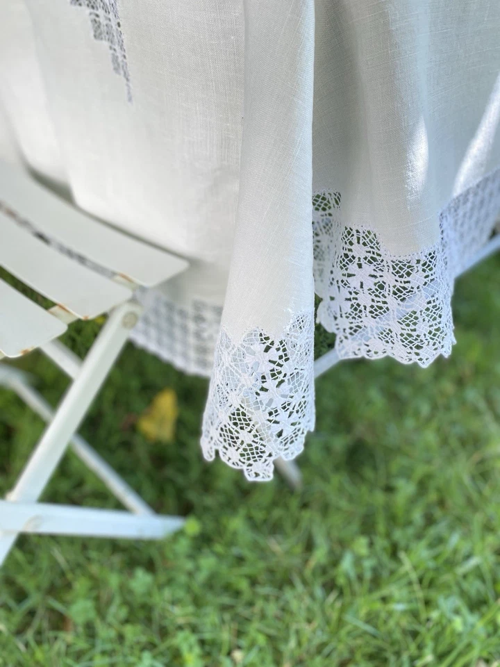 Magnifique ensemble Nappe 6 Serviettes Lin et dentelle de coton faite main - Photo 4/4