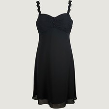 R&M Richards Black Pleated Chiffon Cocktail Dress Sequin Lace Straps Size 12