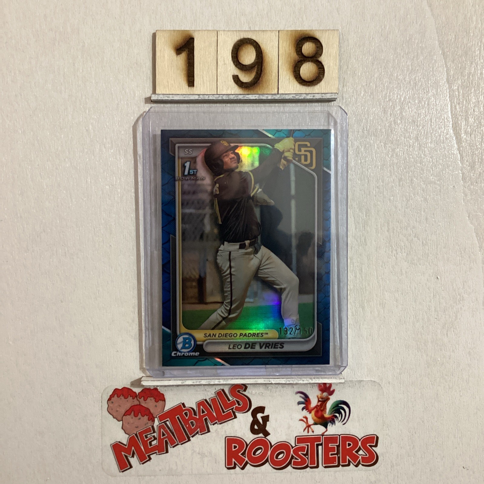 2024 Bowman Chrome Leo De Vries #BCP-179 Blue Reptilian /150 Refractor