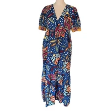 Tabitha Brown Target Blue Big Flowers Maxi Dress Size Small Boho Casual Cotton