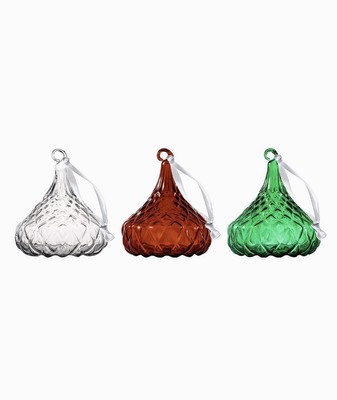 Godinger Hershey s Kisses Crystal Ornament Set Of 3 Red, Green, Clear Christmas