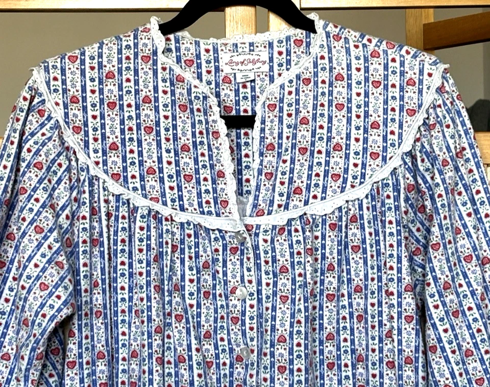 Camisón pequeño Lanz of Salzburg para mujer algodón franela bolsillos estampado corazón Foto 3 de 4