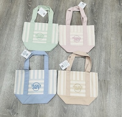 Trader Joe s Mini Pastel Stripe Canvas Tote Bag Limited Edition Set Of 4