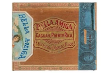 Scarce 1900s “Belle Amiga” cedar 50 cigar box is in excellent condition