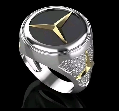 Men's Ring, Mercedes Men's Ring Overlay 14k Gold Over 925 unique ring Size 12