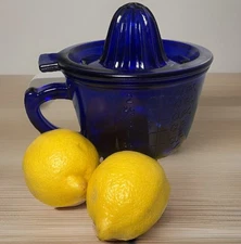 Cobalt Blue Measure Mixing Cup with Juicer Reamer Top by Hazel Atlas 2 Cup