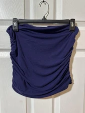 A New Day Shirt Womens Small Navy Blue Ruched Stretch Bodycon Pull On