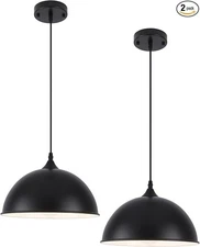 Black Farmhouse Dome 11.8" Pendant Hanging Light Fixture 2pk