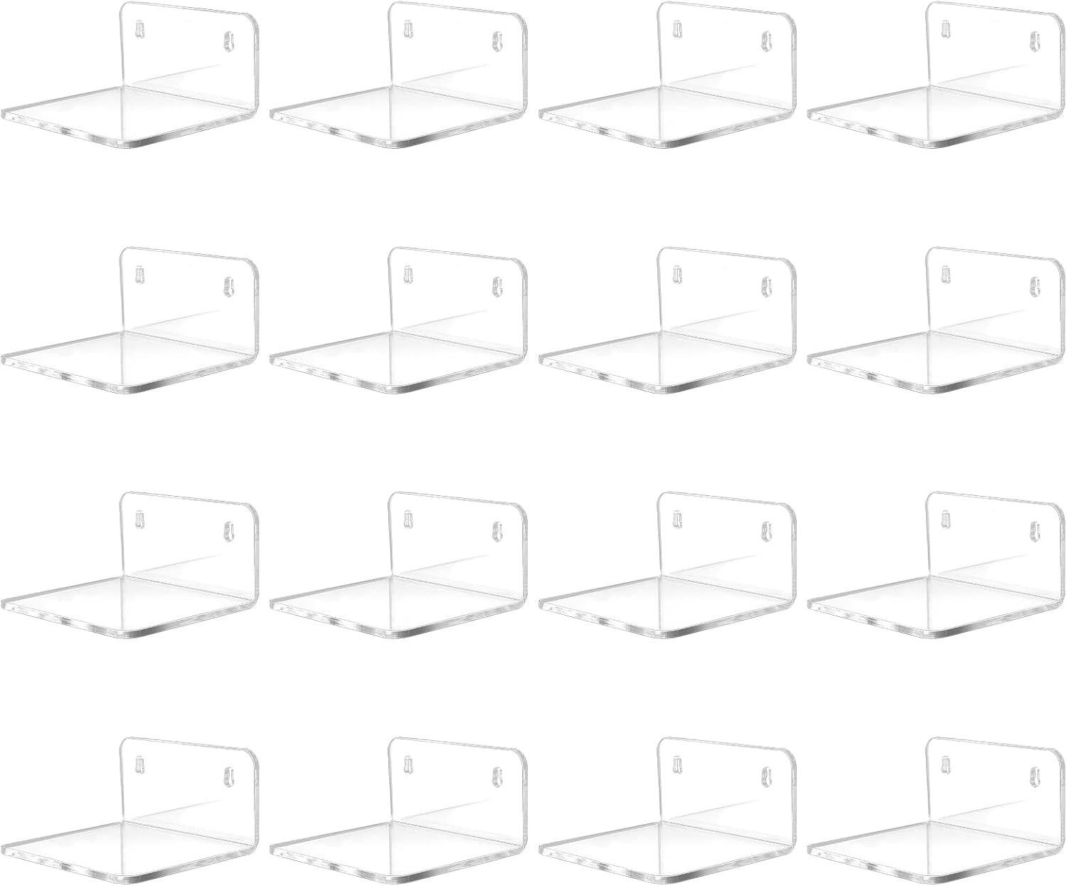 Acrylic Mini Floating Shelf, 16 Pack - Clear, Modern Wall Shelf for Office, Bedr