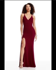 Dress The Population Womens Size Large Garnet Red Iris Slit Crepe Evening Gown