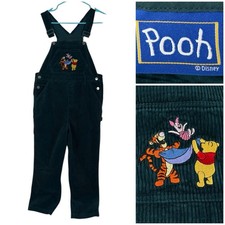 Winnie the Pooh Piglet Embroidered Overalls Corduroy Girls 14 Green Vintage EUC