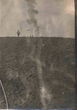 OLD PHOTOGRAPH MILITARIA WW1 SOLDIERS IN A SMOKE FIELD FAR AWAY