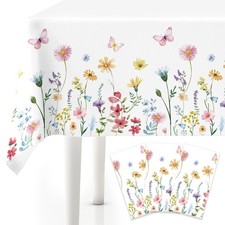 3Pcs Spring Floral Tablecloth, 54 x 108 Inch Butterfly Wildflower Plastic Tab...