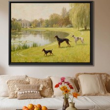 Pintura al óleo perro doberman impresión en lienzo rústico junto al lago arte de pared decoración de amantes de perros