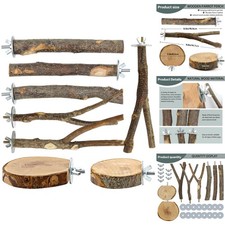 8pc Natural Wood Bird Perch Set Applewood Platforms for Parakeet Cockatiel Finch