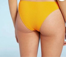 Shade Shore Women s Textured Extra Cheeky Bikini Bottom Citrus Yellow L NWT