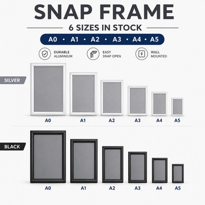 Schwarz & Splitter Aluminium A0-A5 alle Größen Snap Poster Rahmen Clip Bild Foto 