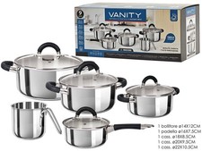 Set Pentole Acciaio Inox Vanity 9 Pezzi - Bollitore Padella Casseruole Induzione