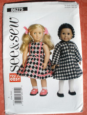 Butterick See Sew B6275 pattern Gathered Dress Coat Bonnet 18" Doll AG UNCUT
